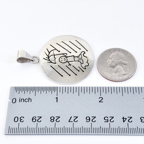 Vintage Mexico Sterling Silver 925 Round Disk Rainy Day Child Pendant - Picture 8 of 8